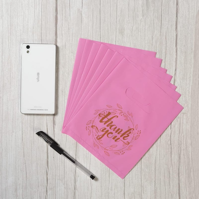 Wishop 100 Pieces Pink Thank You Merchandise Bags Party Gift Bags Candy Bags for Boutique, Retail, Gift Bags, Clothes, Party Favors (Pink/Gold, 6.3x7.9 Inches) - Image 3
